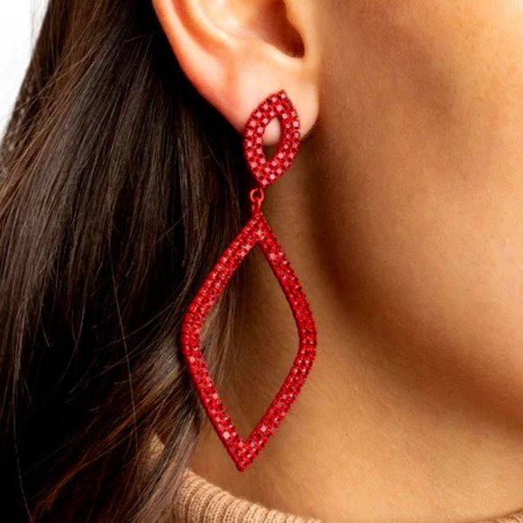 Lovisa Jewelry - LOVISA Modern Matte Red Metal/Ruby Red Crystal Open Diamond Shape Earrings**NEW!